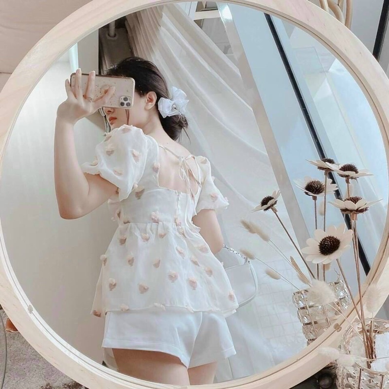 Set áo peplum cổ vuông