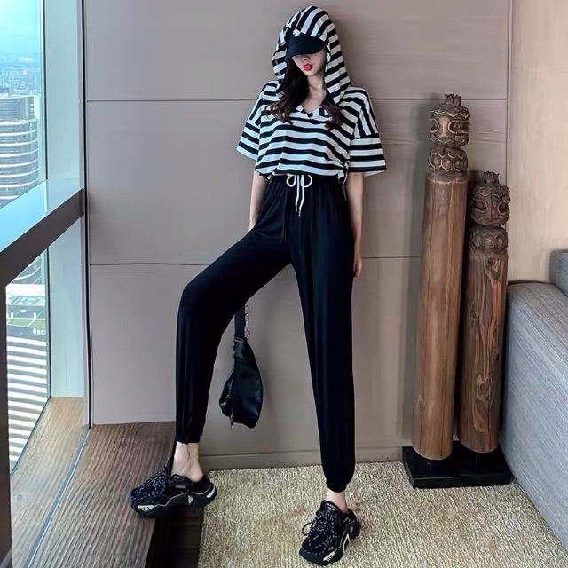 sét áo hode mũ hở lưng quần chun bo gấu