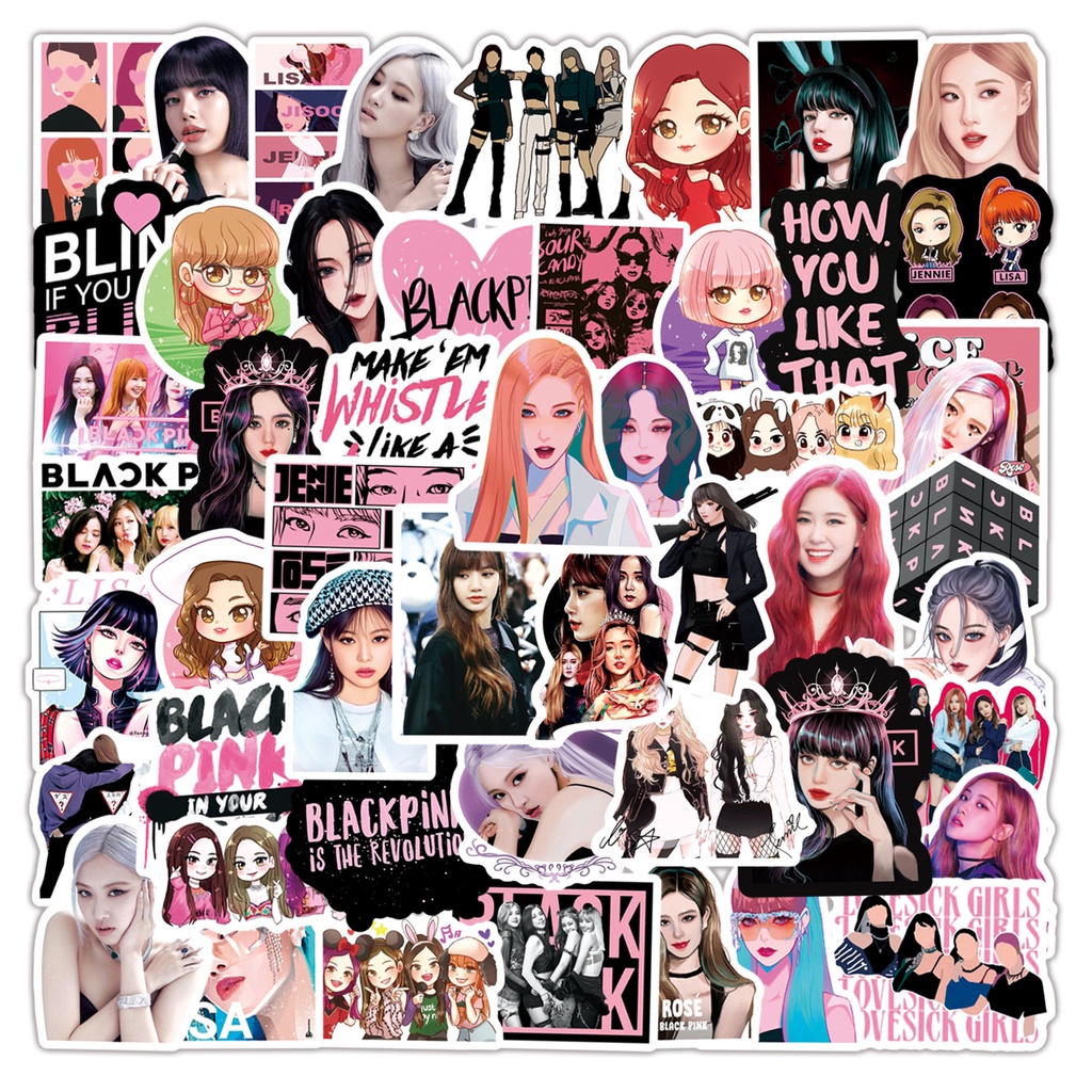 Bộ 50 Miếng Dán Trang Trí Hành Lý / Mũ Bảo Hiểm / Laptop / Mũ Bảo Hiểm Hình Nhóm Nhạc Kpop Black PINK /