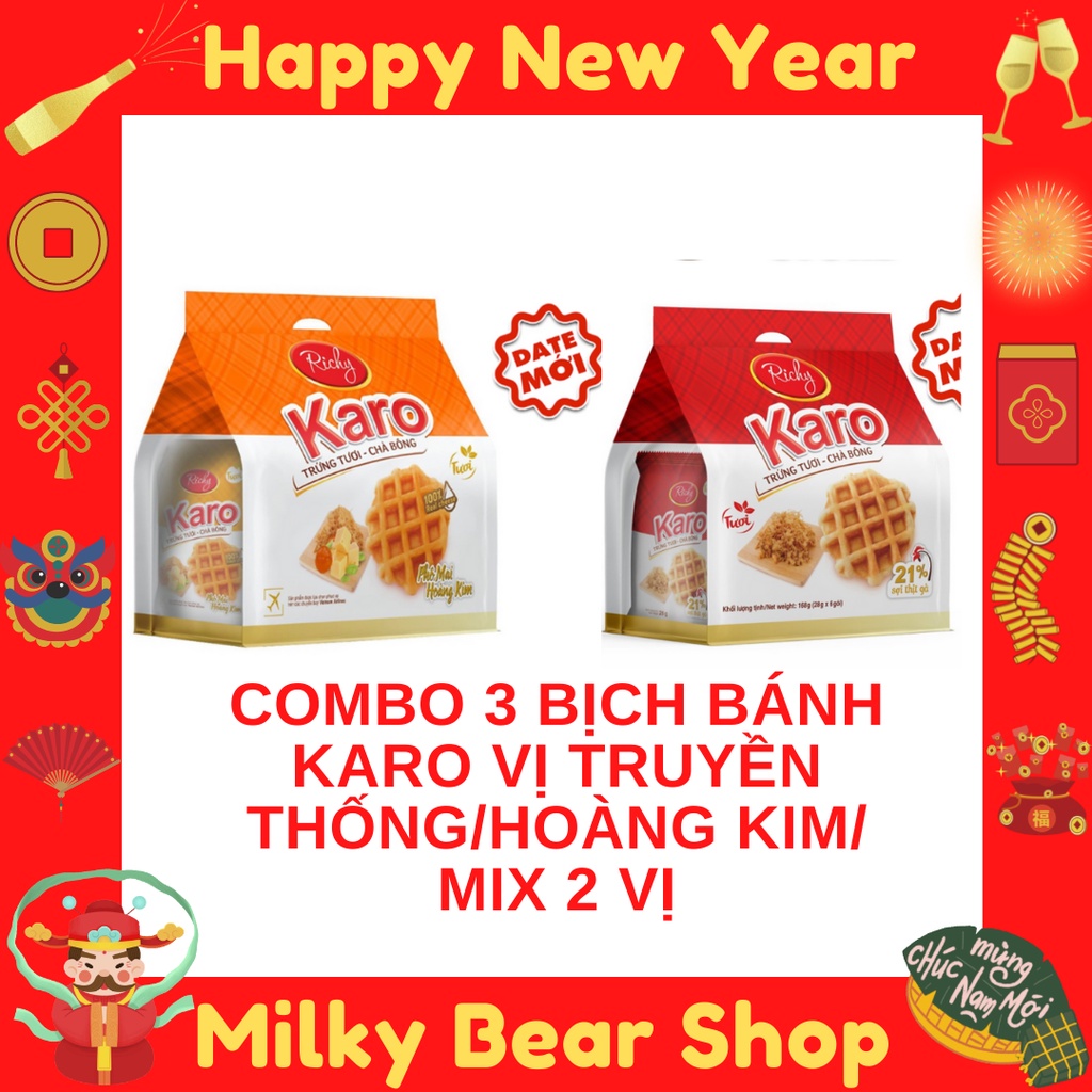 [COMBO 3 BỊCH] Bánh Karo Hoàng Kim/Truyền Thống (Bịch 6 Cái)