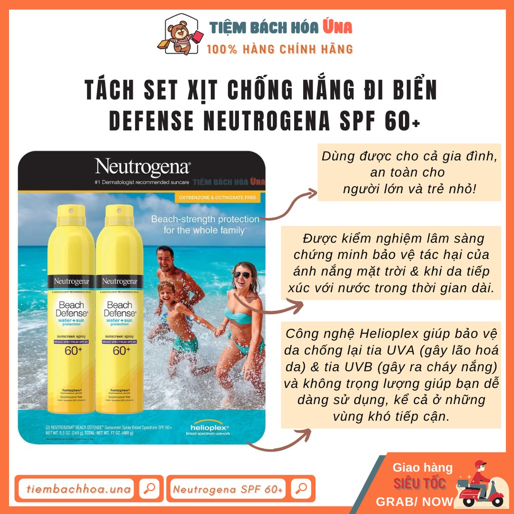 Tách set xịt chống nắng đi biển DEFENSE NEUTROGENA SPF 60+