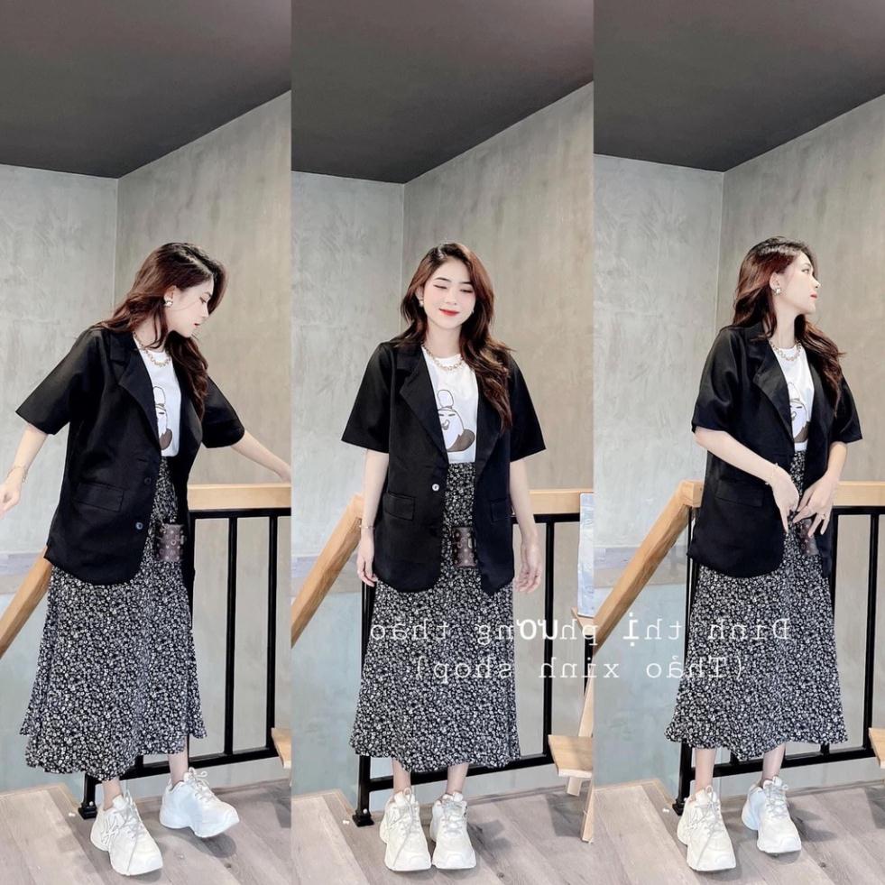 S40 CAO CẤP Combo 3 món: Áo blazer kèm chân váy hoa nhí và áo thun (S40) OR | BigBuy360 - bigbuy360.vn