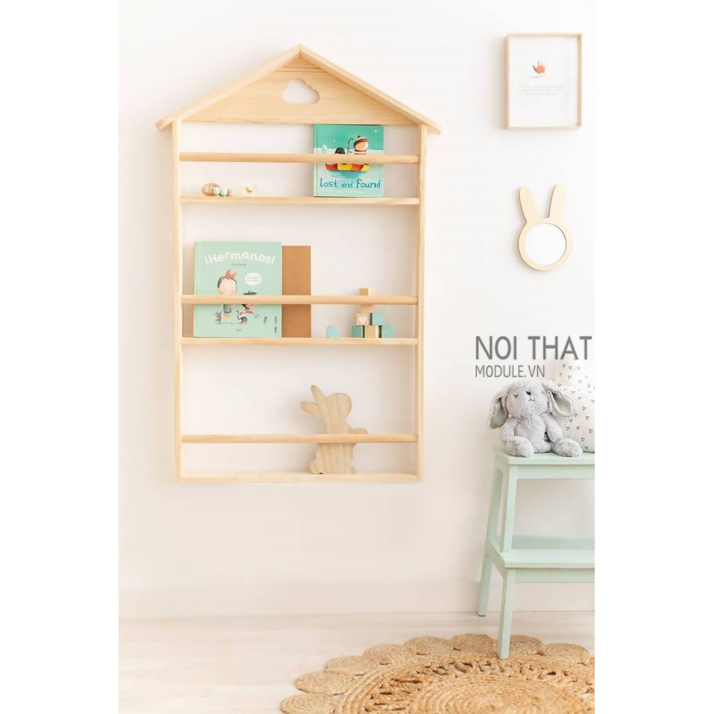 Kệ sách treo tường decor cho bé, Kệ sách trang trí cho bé yêu sản phẩm làm từ gỗ thông tự nhiên