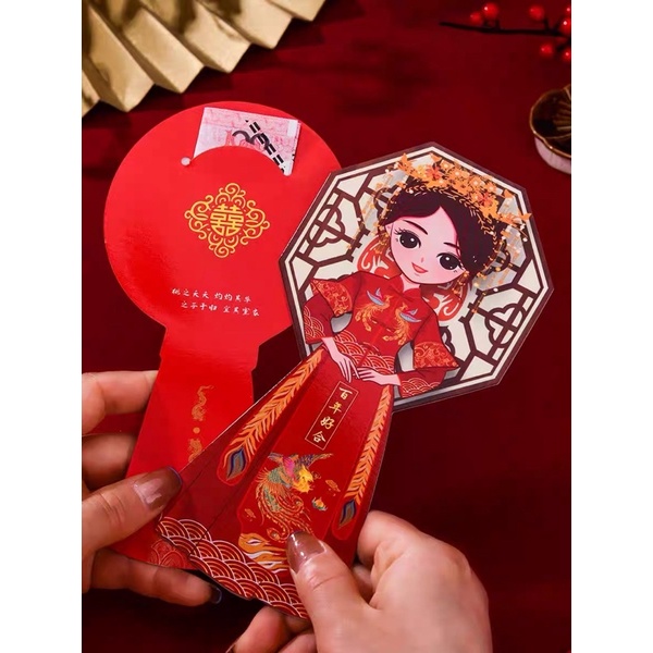 SET CẶP ĐÔI BAO LÌ XÌ CƯỚI CÔ DÂU CHÚ RỂ PHONG CÁCH CỔ TRANG ĐỒ KHOẢ