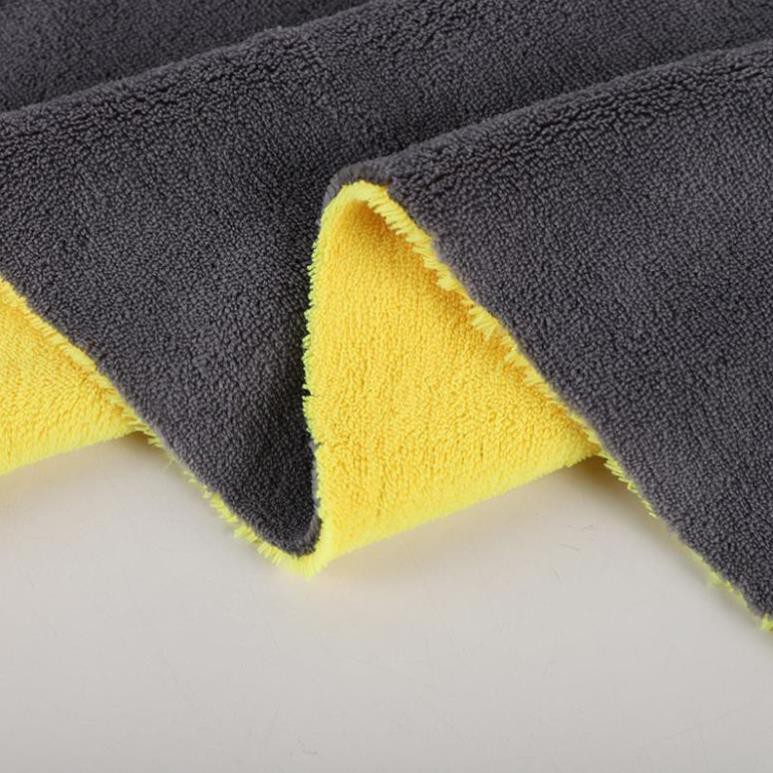 Khăn Lau Đa Năng Microfiber⚡️Giá Sập Sàn⚡️ 2 Mặt Vàng - Xám Siêu Thấm Cực Dày Không Đổ Lông Chuyên Dụng Cho Ô Tô Xe Hơi