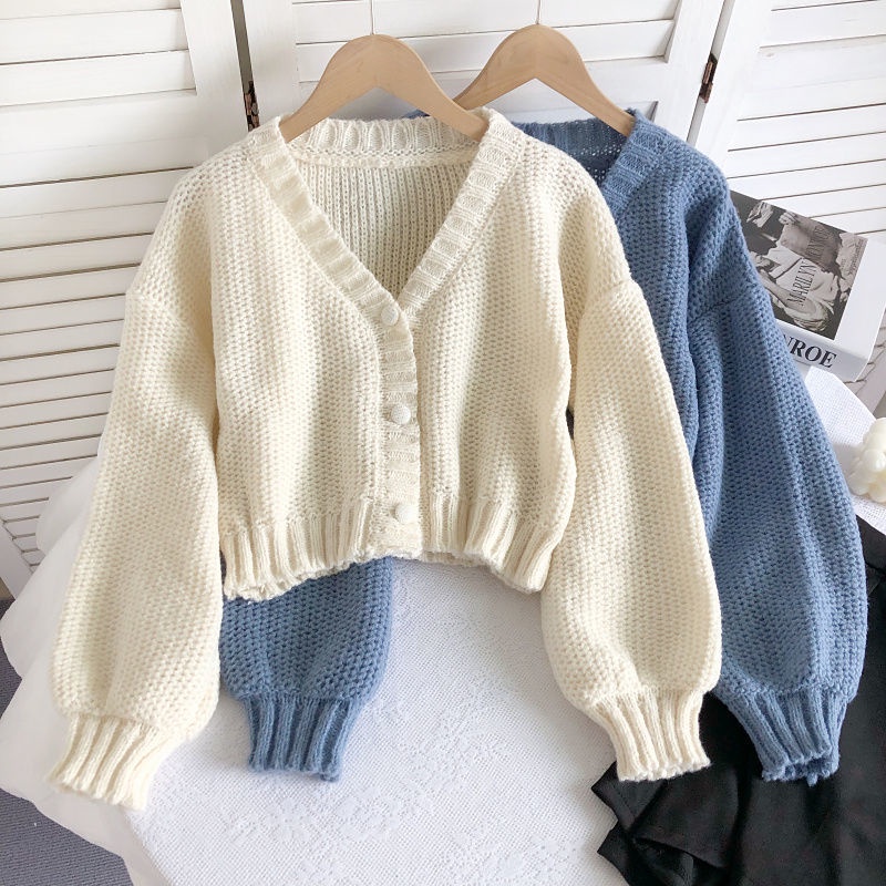 Áo Khoác Cardigan Dệt Kim Tay Dài Cổ Chữ V Màu Sắc Ngọt Ngào Thời Trang Thu Đông Cho Nữ