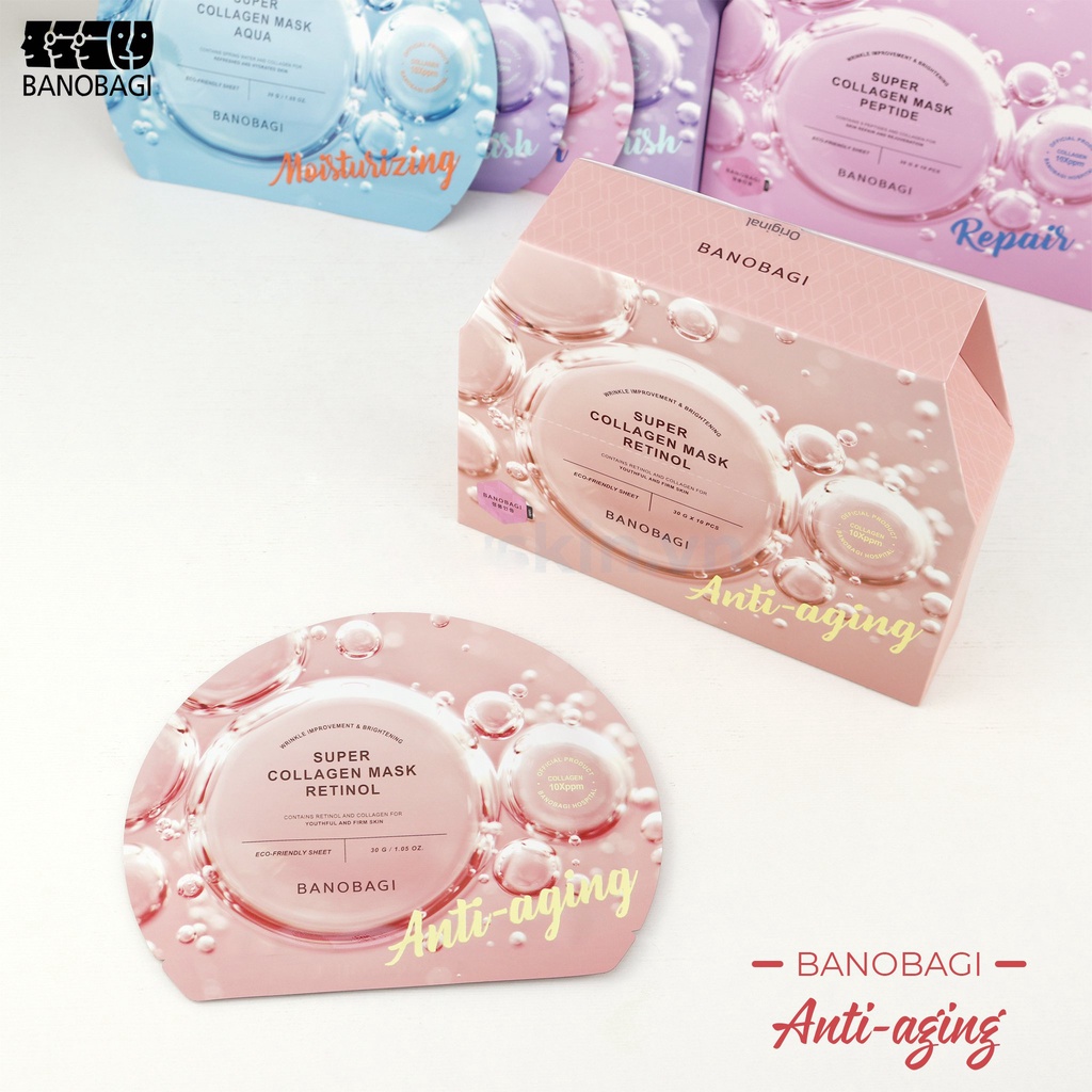 Hộp 10 Mặt Nạ Ngừa Lão Hóa Banobagi Super Collagen Mask Retinol Anti-Aging Mask 10x30ml