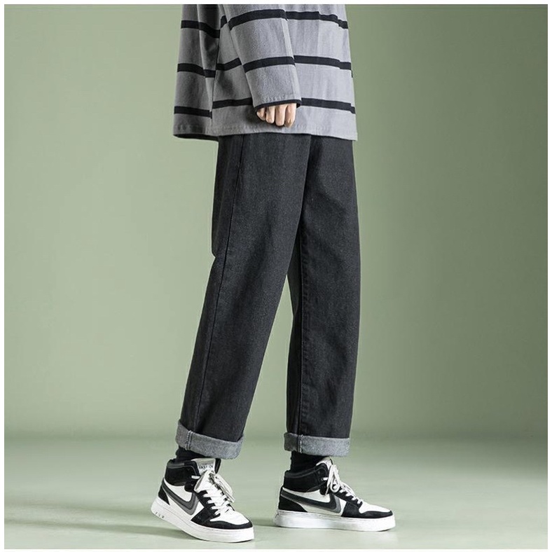 Quần jean đen Nam dáng suông Ulzzang