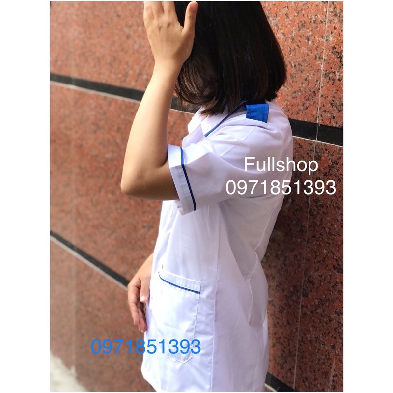 Bộ quần Áo blouse điều dưỡng nam nữ viền xanh có cầu vai - áo điều dưỡng, y tá thực tập sinh có cầu vai