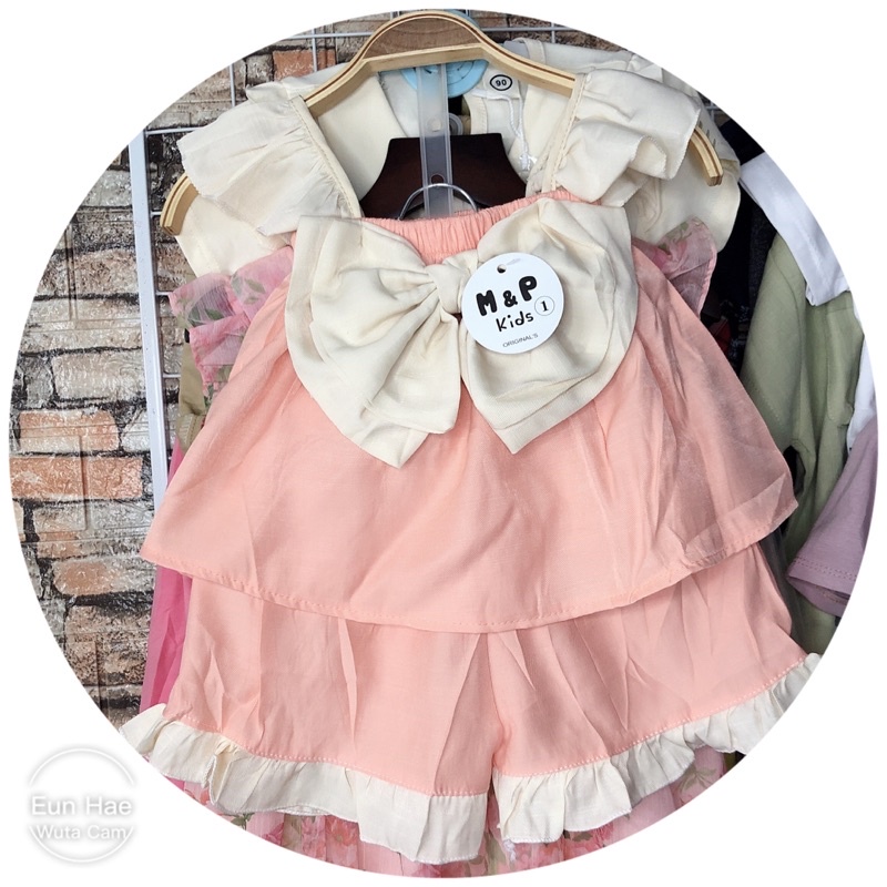 Set Bộ Hai Dây cánh tiên Cho bé Gái phối 2 Nơ To Chất Thô Đũi siêu mềm mát