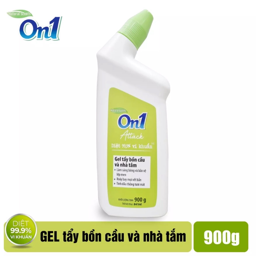 Gel Tẩy Bồn Cầu Và Nhà Tắm On1 Attack 900g - Tinh dầu Thông tươi mát Diệt 999% Vi Khuẩn