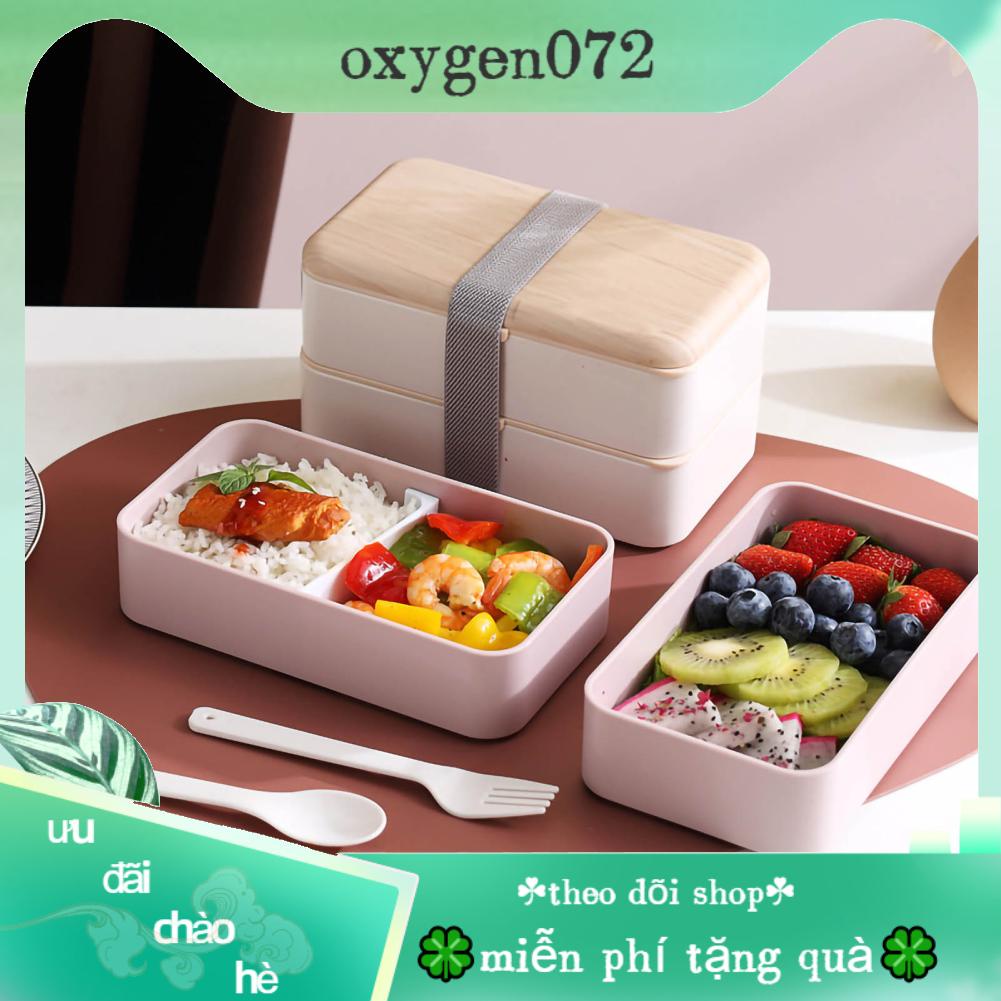 Hộp cơm Hai Tầng Bằng PP Cấp Thực Phẩm Có Nắp Đậy Và Nắp Đậy Có Thể Xếp Chồng Được