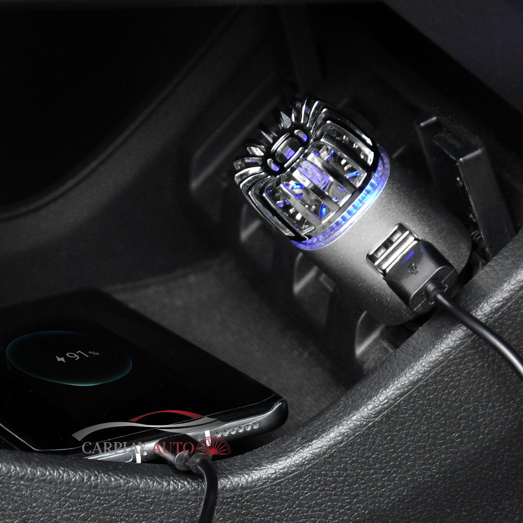 Máy tạo ion âm cho xe ô tô IONKINI tích hợp hai cổng sạc USB - Lọc bụi,khử mùi hôi trên xe ô tô
