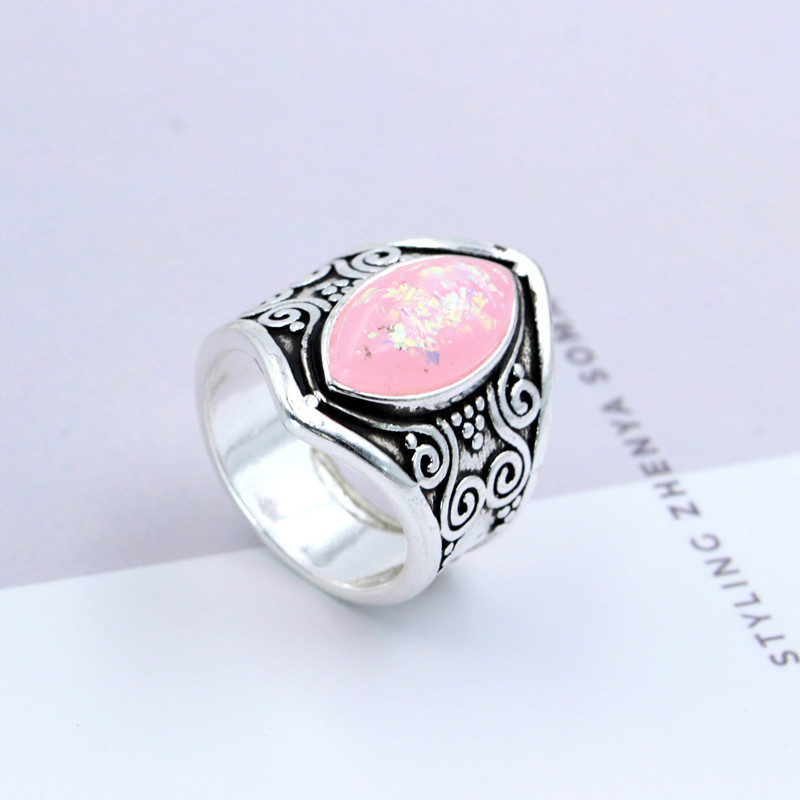 New European and American classic punk style. Moonstone Thai Silver Ring exaggerated