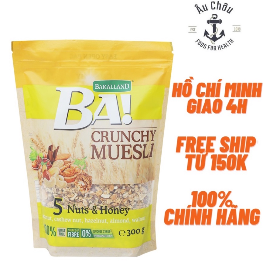 Ngũ cốc ăn sáng giảm cân Bakalland Crunchy Muesli 5 loại hạt dinh dưỡng cao cấp 300gr NK Ba Lan