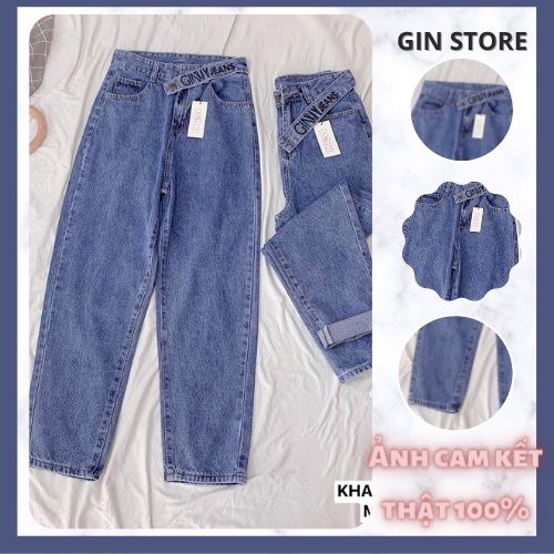 Quần Baggy Nữ Jean Hack Chân KHA-018 | Cạp Cao | Vải Jean Wash Xịn | Form Rộng | GinStore