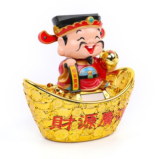 Thần Tài ngồi trên thỏi vàng gật đầu gọi khách chạy bằng năng lượng mặt trời cao 30cm