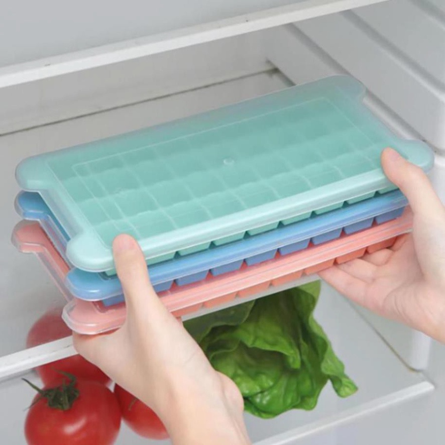 Khay làm đá silicon 36 ô có nắp đậy an toàn tiện lợi