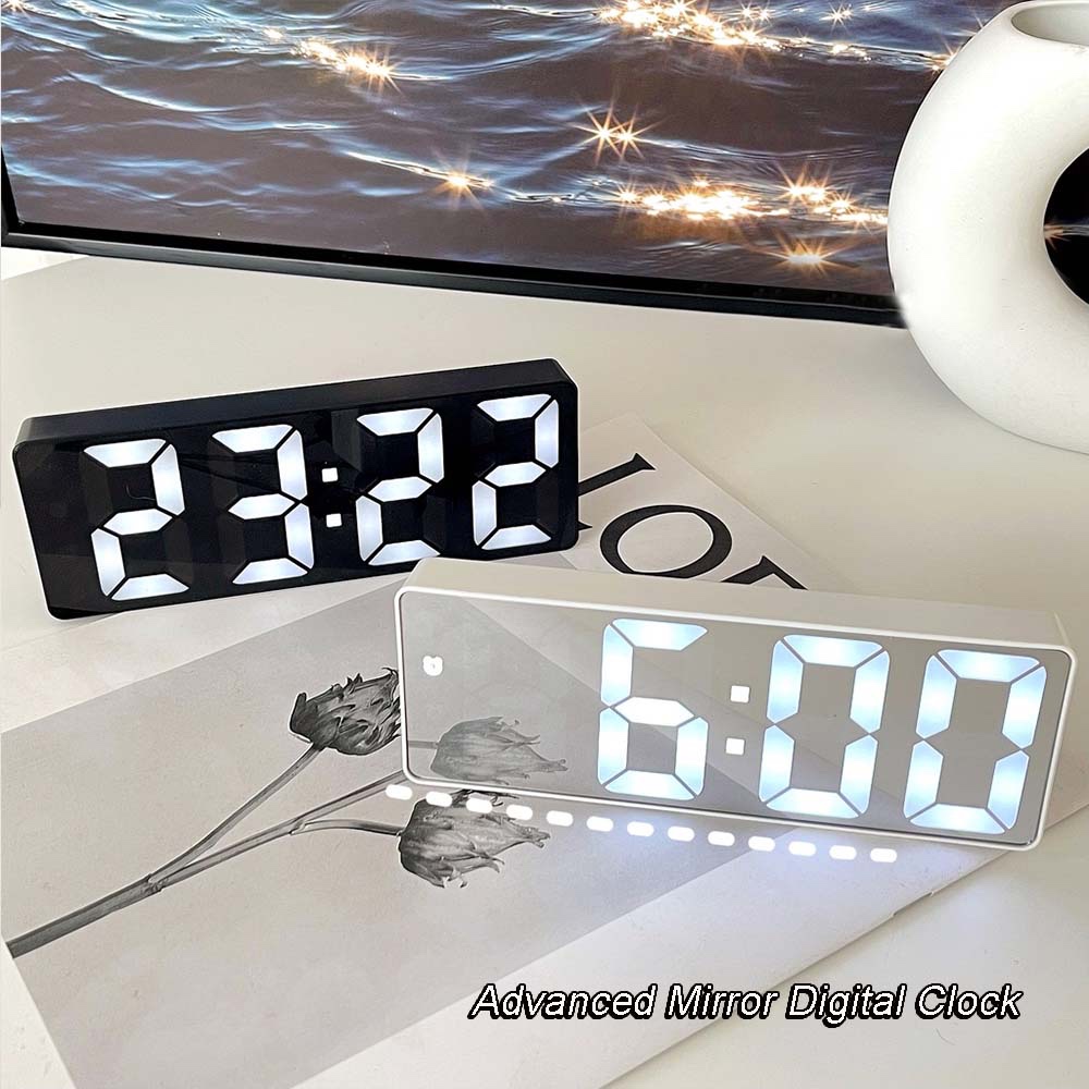Đồng hồ báo thức kỹ thuật số mặt gương đơn giản có đèn led và âm thanh phong cách nhật bản kèm cáp
