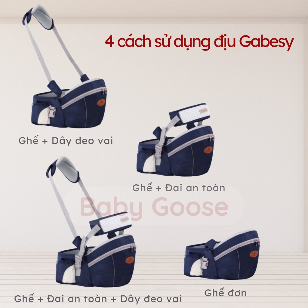 Địu ngồi trẻ em 4 tư thế Gabesy cao cấp có đai an toàn, Địu ngồi trợ lực, chống gù cho bé 0-36 tháng tuổi.