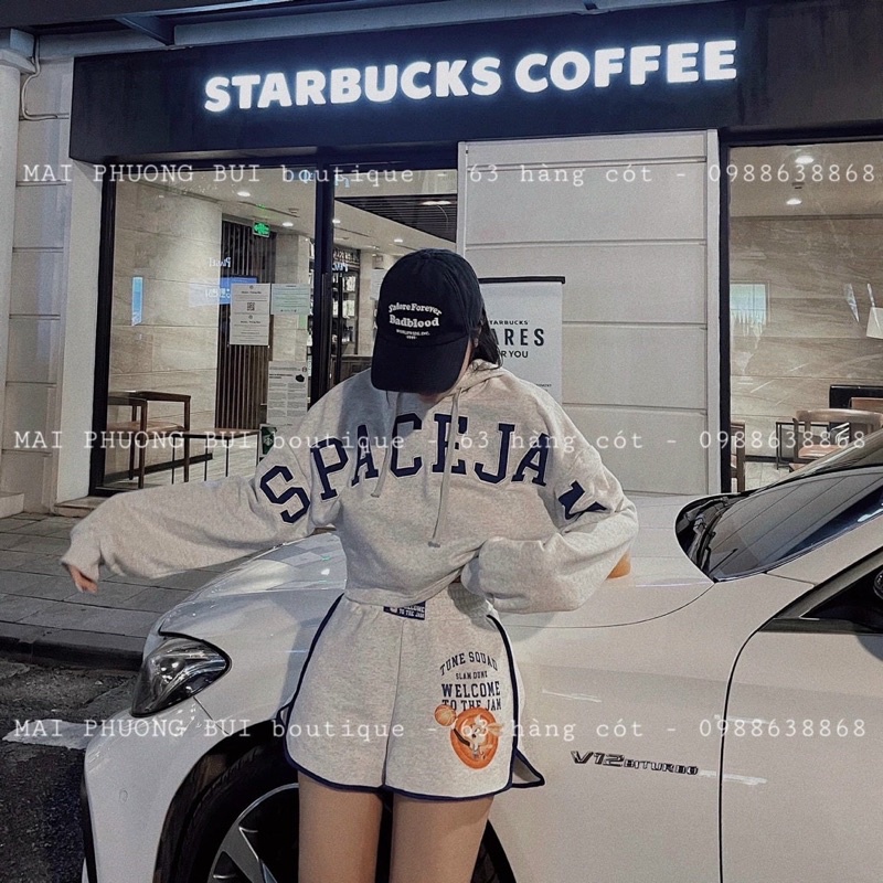 Set áo hoodie dáng ngắn chữ + quần short tt viền kèm ảnh thật