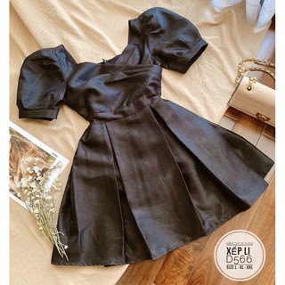 Bigsize Đầm tafta tùng xếp li D566