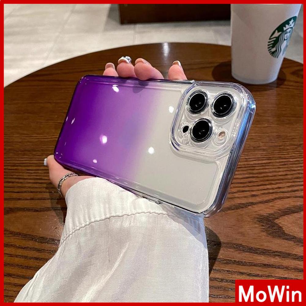 Ốp điện thoại TPU silicon trong nút mạ chống sốc camera màu tím gradient thích hợp cho iPhone 14 13 12 Pro Max 11 XR