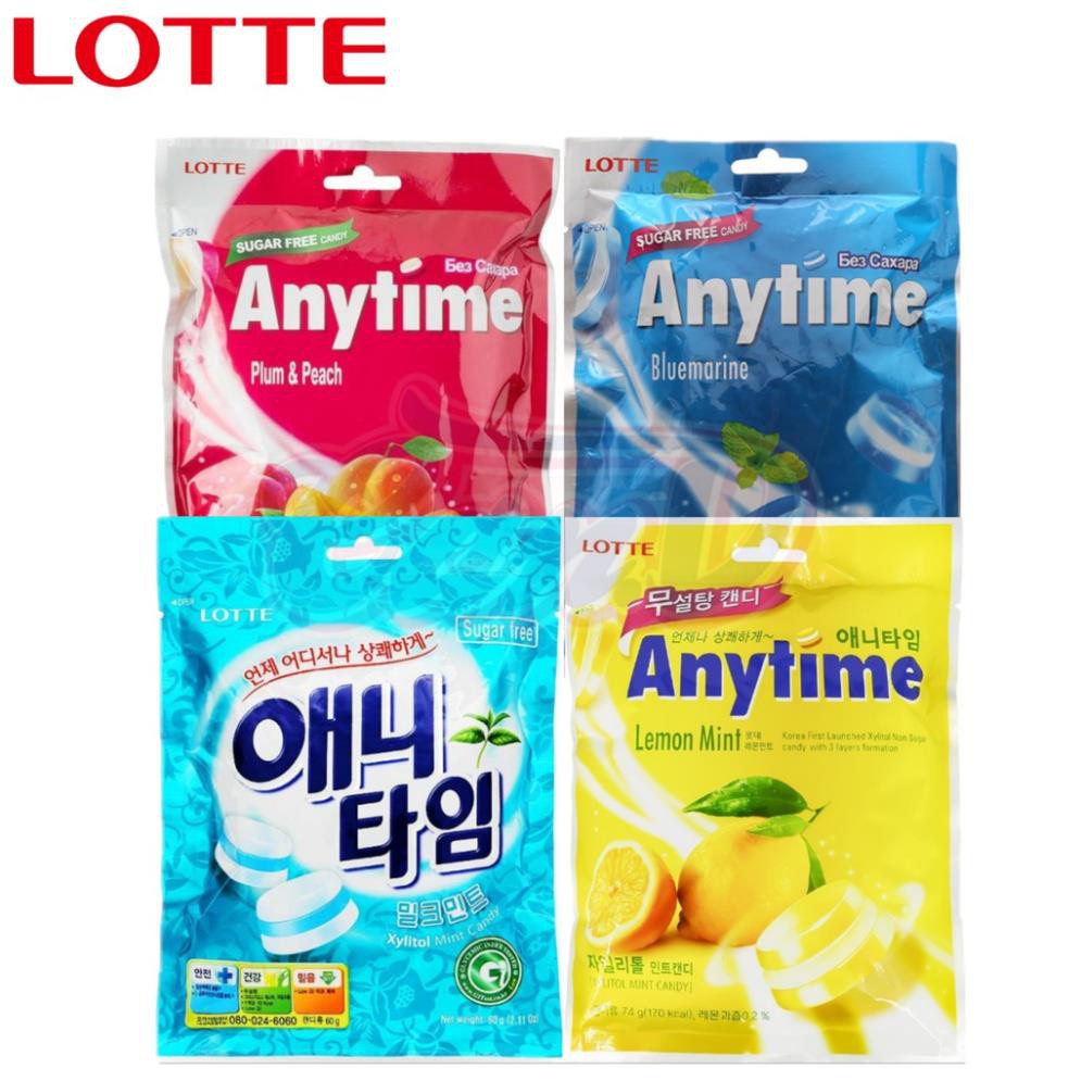 (4 vị) Kẹo bạc hà xylitol Lotte Anytime 60gr (Sugar free)