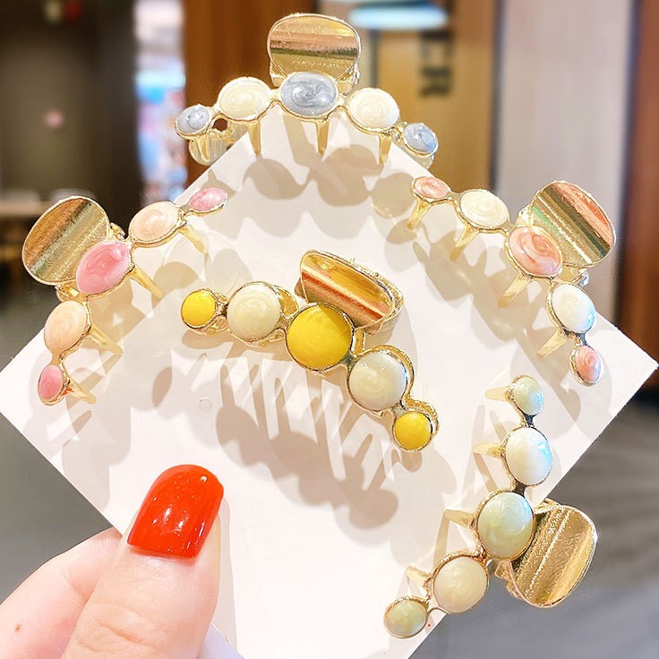 kẹp tóc càng cua NOVSET kẹp tóc hàn quốc đẹp thiết kế Kim Loại dáng dài họa tiết Hình Tròn Phối Màu Mã #111