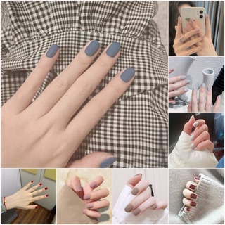 Set 24 Móng Tay Giả Hình Vuông Màu Sắc Trơn Phong Cách Hàn Quốc