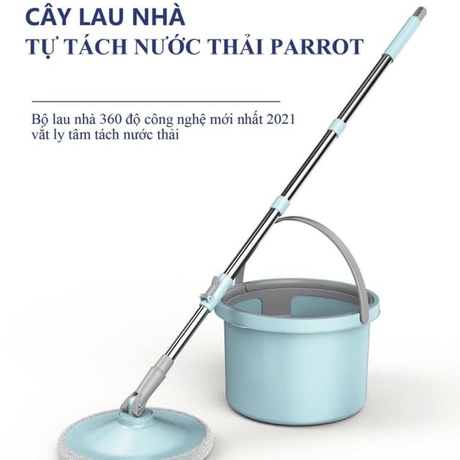 CHỔI LAU THÔNG MINH XOAY 360 TÁCH NƯỚC BẨN VÀ NƯỚC SẠCH PARROT/ BỘ CHỔI LAU NHÀ XOAY 360 CHEF&CHEF