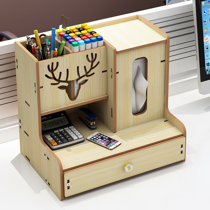 Hộp đựng bút để bàn kệ bút hộp viết hộp đựng dụng cụ văn phòng bằng gỗ
