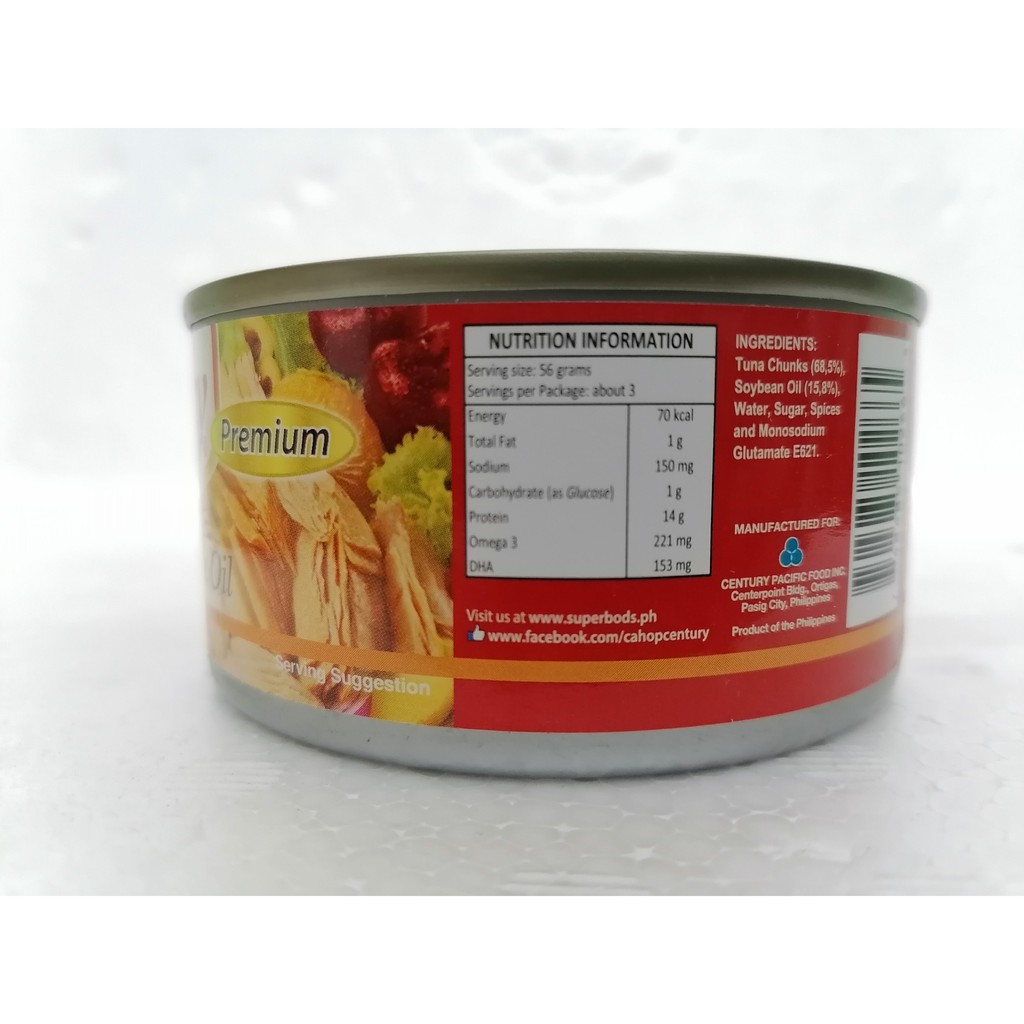 [184g] Cá ngừ khúc ngâm dầu [Philippines] CENTURY Tuna Chunks in Vegetable Oil (halal) (bph-hk)