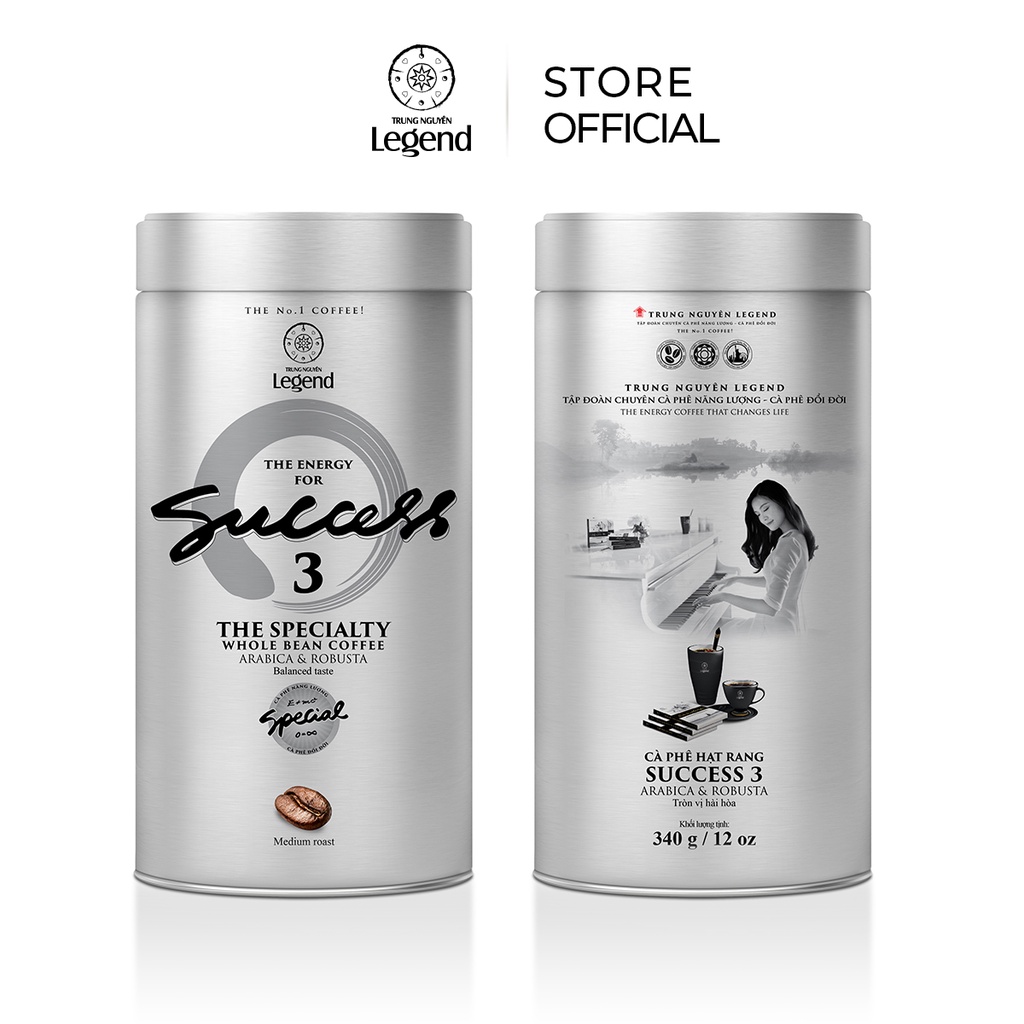 Combo 2 Hộp Cà phê pha máy - Legend Success 3 Trung Nguyên Legend - Hạt Mộc Arabica, Robusta (Lon 340gr)