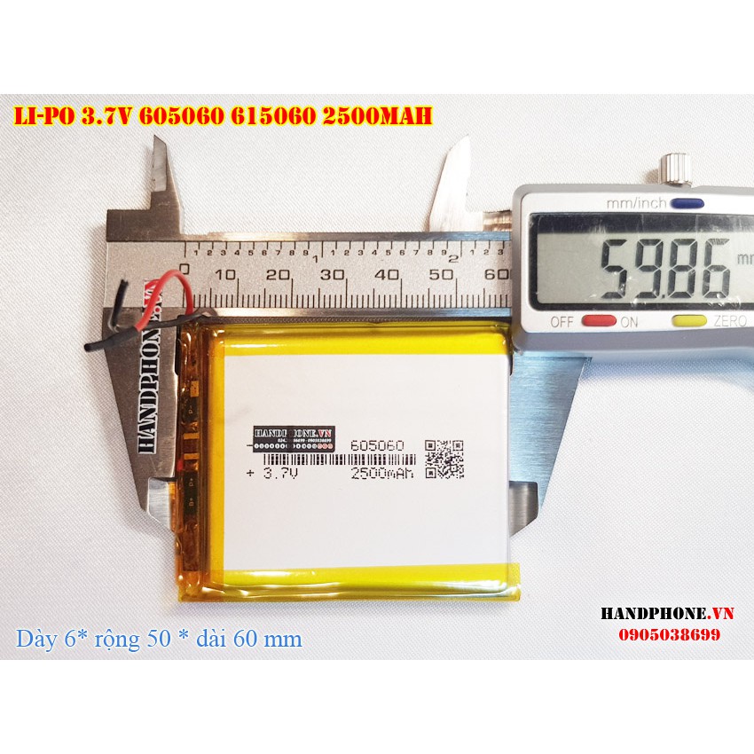 Pin Li-Po 3.7V 2500mAh 605060 615060 (Lithium Polymer) cho điện thoại, loa Bluetooth, định vị GPS, Camera hành trình