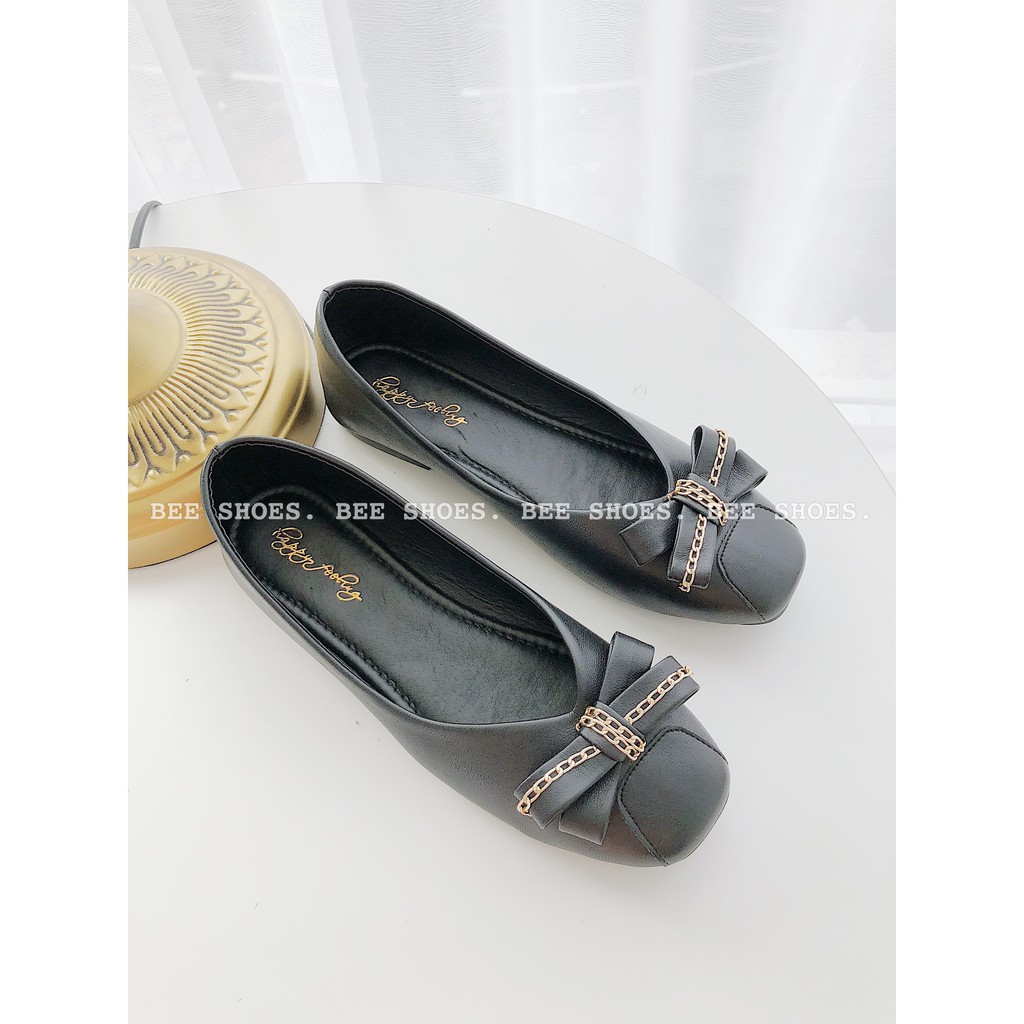 GIÀY BÚP BÊ BEESHOES  NƠ XÍCH VỀ SĂN  ĐEN- KEM | BigBuy360 - bigbuy360.vn