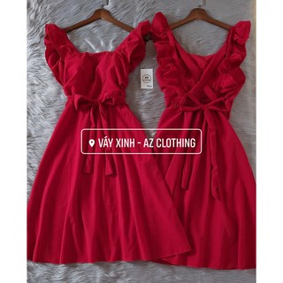 ĐẦM  MAX CÁNH TIÊN DÂY CHÉO LƯNG THẮT NƠ EO MÀU ĐỎ, ĐEN, VÀNG FREE SIZE