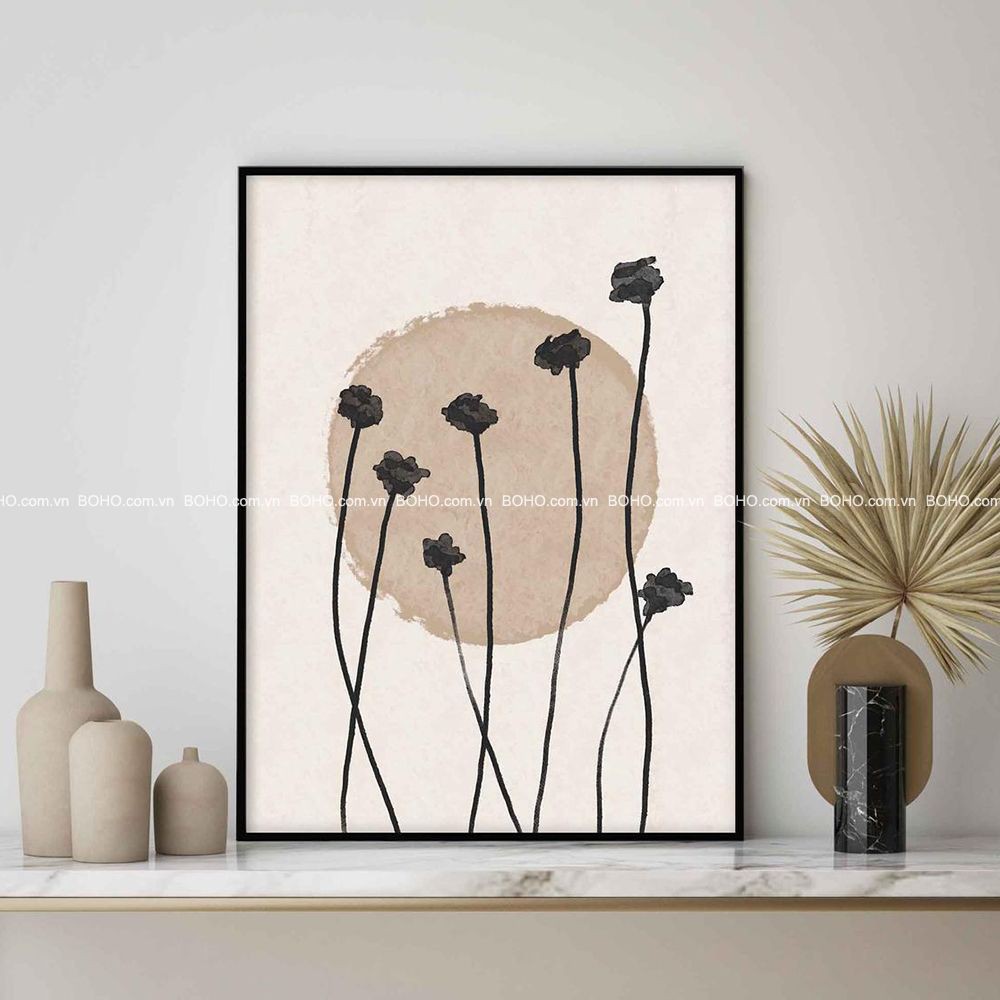 Tranh BOHO trừu tượng 50*70cm - Tranh canvas treo tường phòng khách phòng ngủ, tặng đinh 3 chân treo tranh.