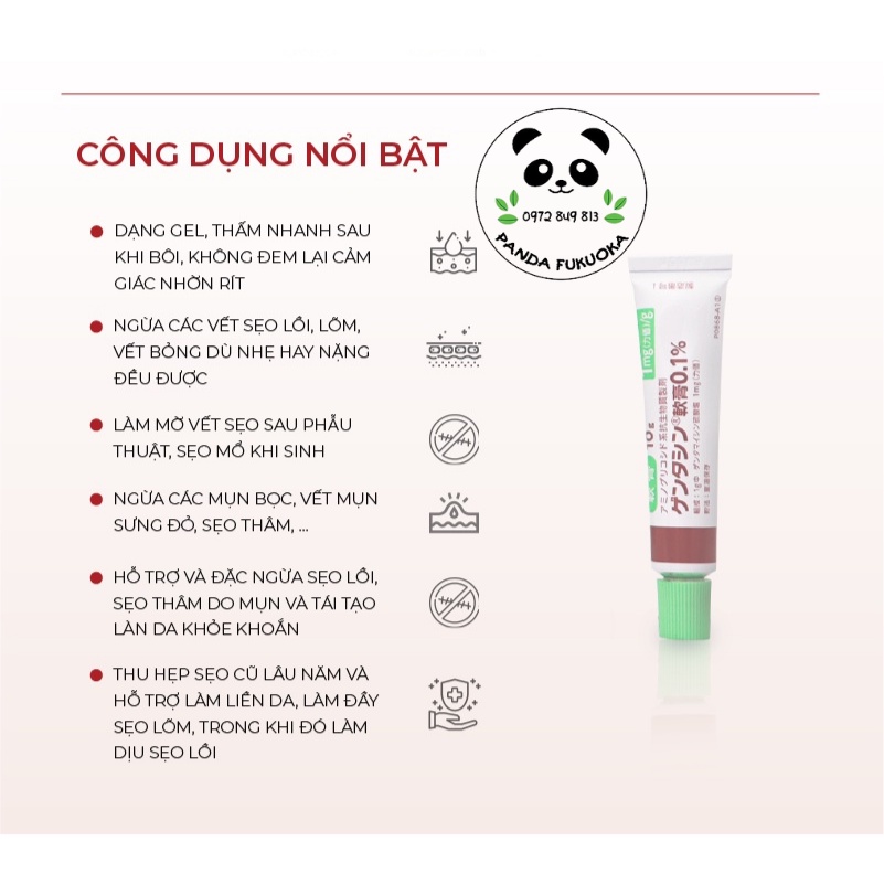 Kem ngừa sẹo Gentacin 10g Nội Địa Nhật - chuyên sẹo lồi, sẹo lõm, sẹo thâm lâu năm - Panda fukuoka