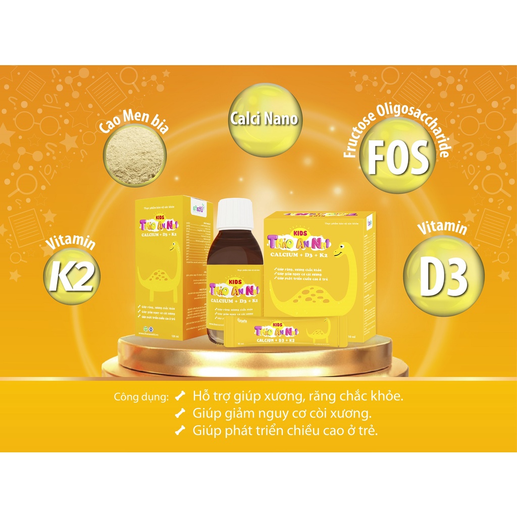 Siro CALCIUM+D3+K2 KIDS THẢO AN NHI - Hỗ trợ phát triển chiều cao ở trẻ - CÔNG TY CP TITAFA