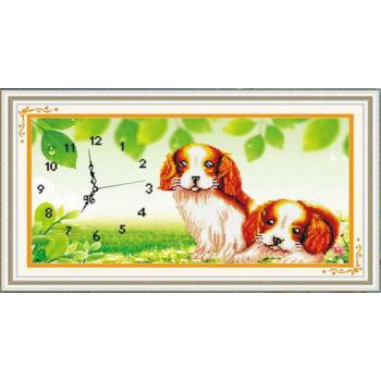 Tranh Thêu Chữ Thập ĐỒNG HỒ Chú Chó Dễ Thương A1064 (KHÁCH TỰ THÊU) KT:51X31CM