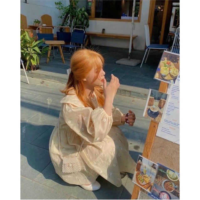 Đầm bbd hoa cổ sen tay bo chun🖤