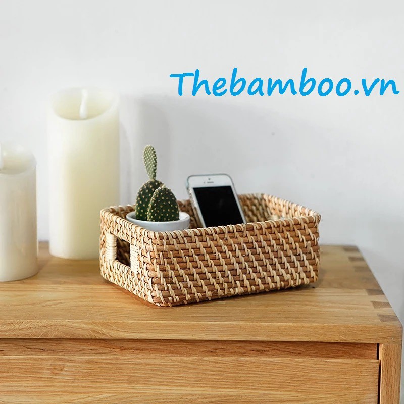 T7 Giỏ mây tre đan THE BAMBOO có tay xách xuất Nhật Bản