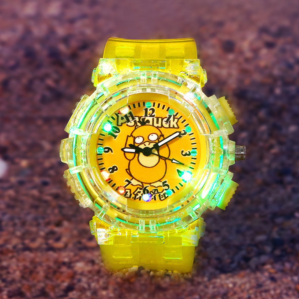 Đồng Hồ Đeo Tay Họa Tiết Hoạt Hình Pikachu / Vịt Có Đèn LED Phát Sáng Dành Cho Bé Trai Và Bé Gái
