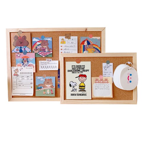 Bảng ghim bần gỗ ghim ghi chú, tranh ảnh, postcard decor bàn học, bàn làm việc (kèm ghim+dây treo+móc treo+ sticker)