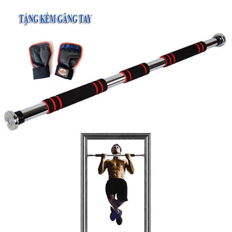 Xà Đơn Treo Tường Đa Năng KT83-130cm Di Động Đỏ Đen + Tặng Kèm Găng Tay