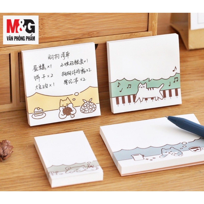 Giấy Ghi Chú  M&amp;G YS-256 kích thước 3*4, xấp 80 tờ ,  giấy màu trắng có in mèo(giao màu ngẫu nhiên)-1 cái