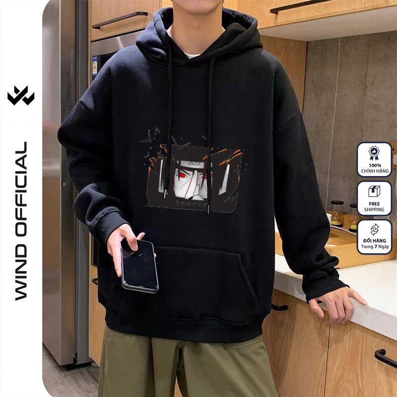 Áo hoodie unisex WIIS form rộng nỉ nam nữ ITACHI HD20 thời trang thu đông oversize