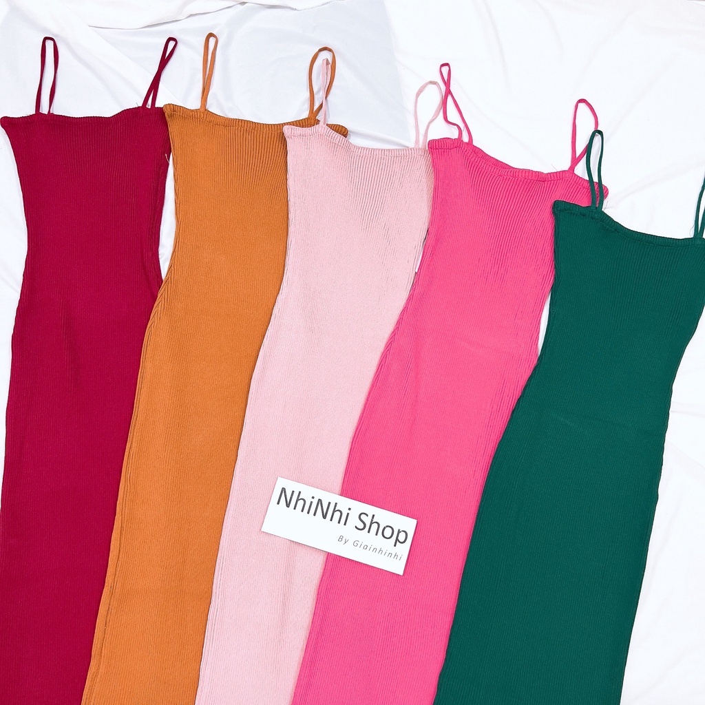 Váy len body dáng dài 2 dây, Đầm len tăm dáng ôm tôn body sexxy VL9913 - NhiNhi Shop