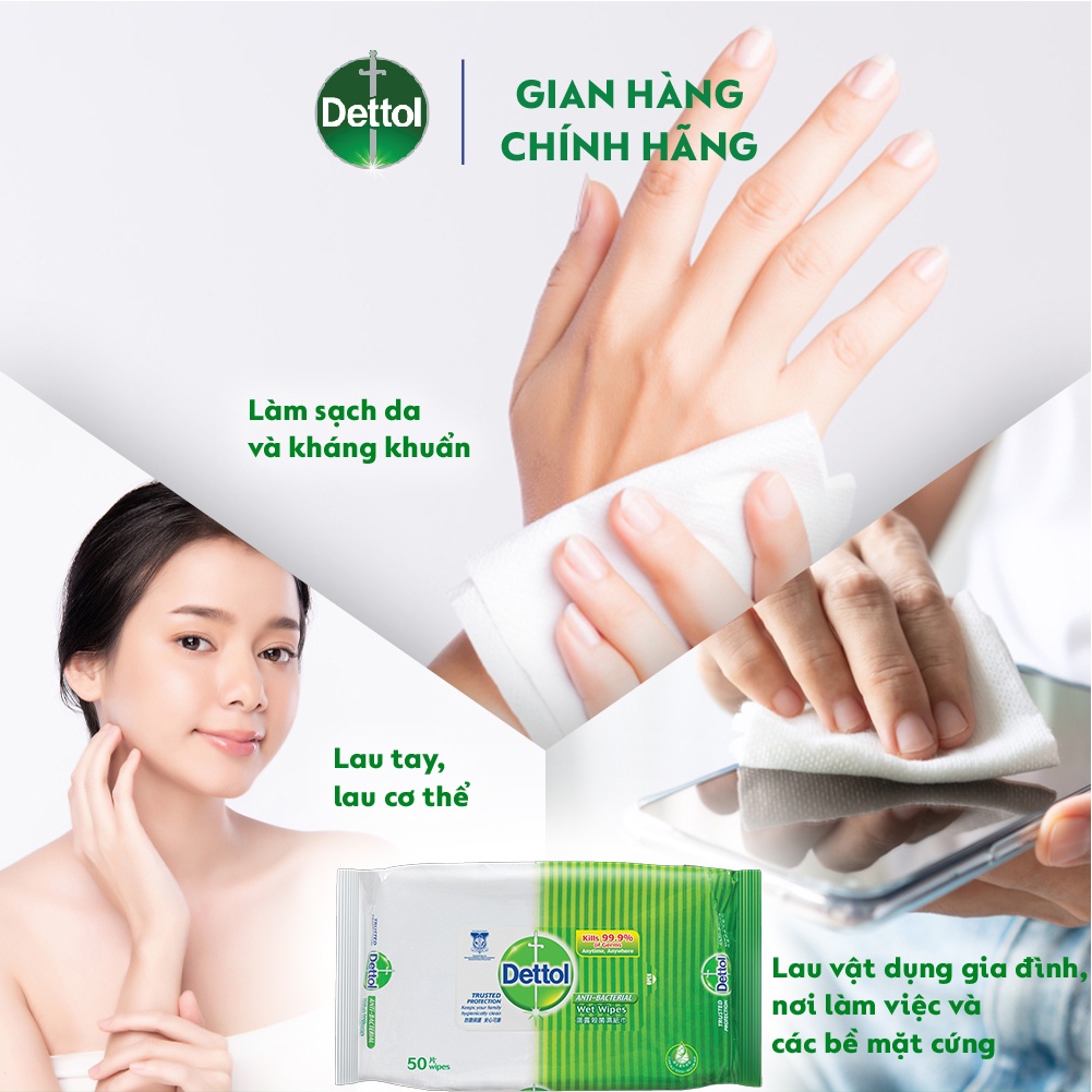 [Quà tặng độc quyền Dettol] Khăn ướt Dettol kháng khuẩn 50 miếng